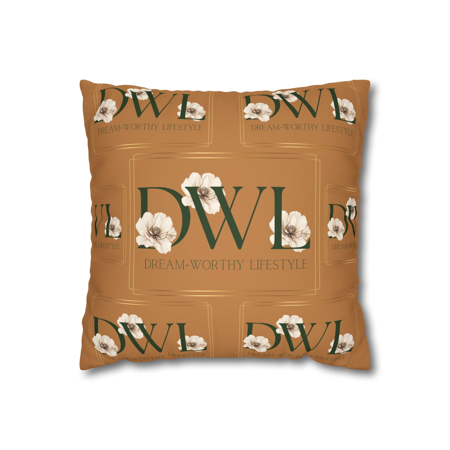"DWL" Camel Suede Square Pillowcase