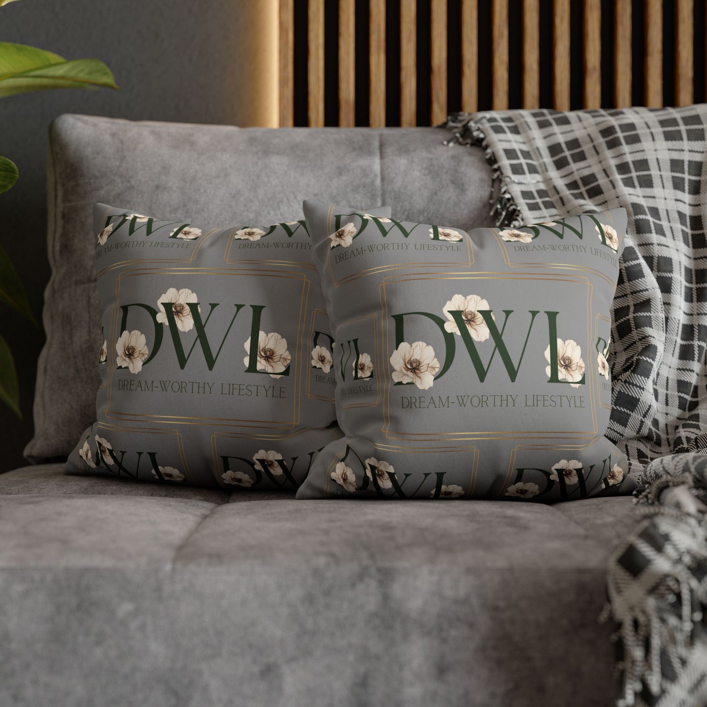 "DWL" Gray Suede Square Pillowcase