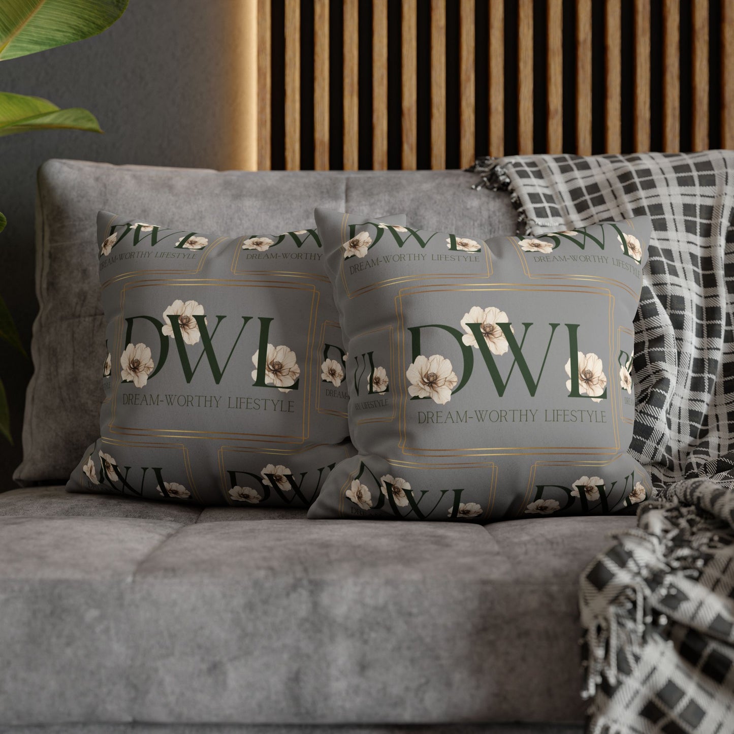 "DWL" Gray Suede Square Pillowcase