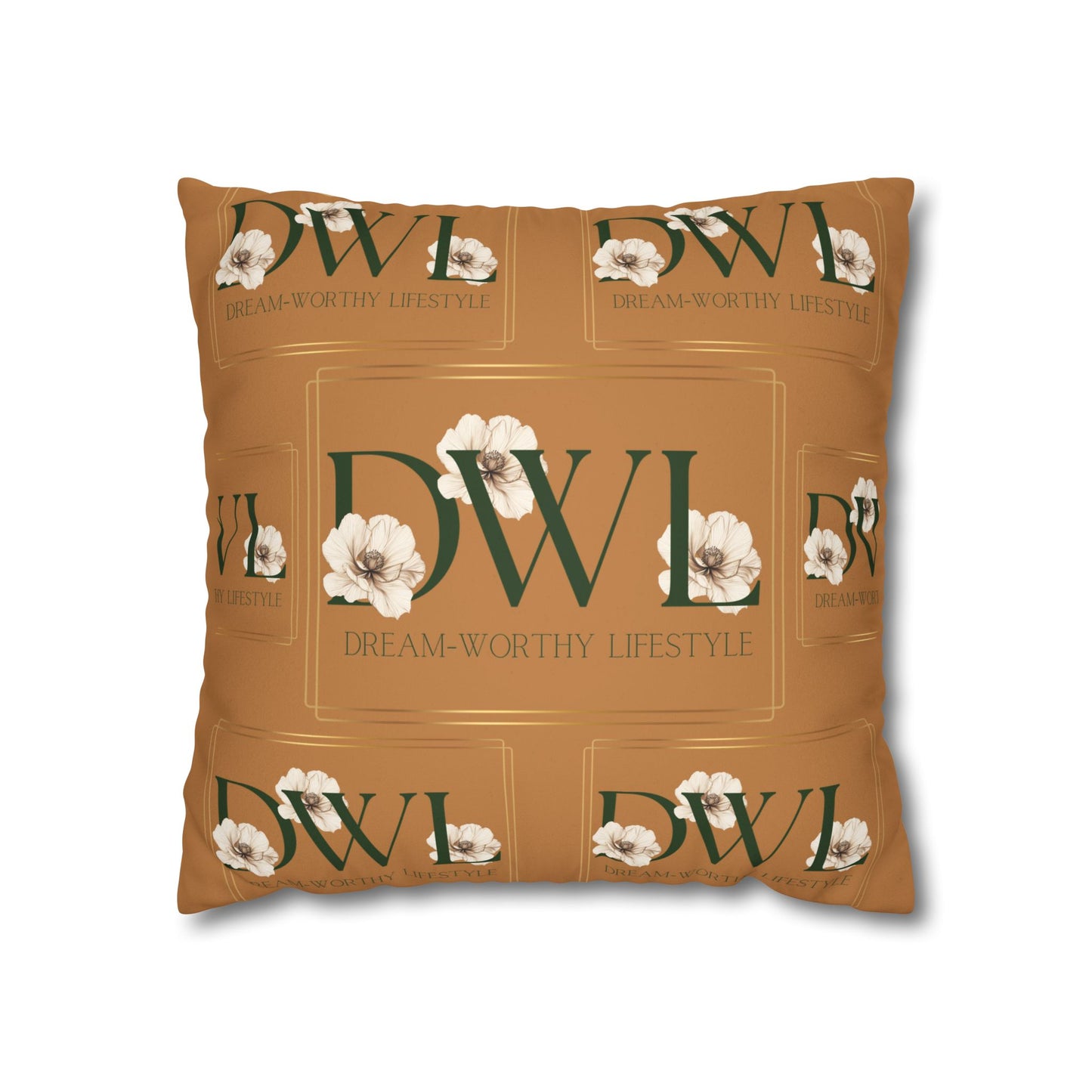 "DWL" Camel Suede Square Pillowcase