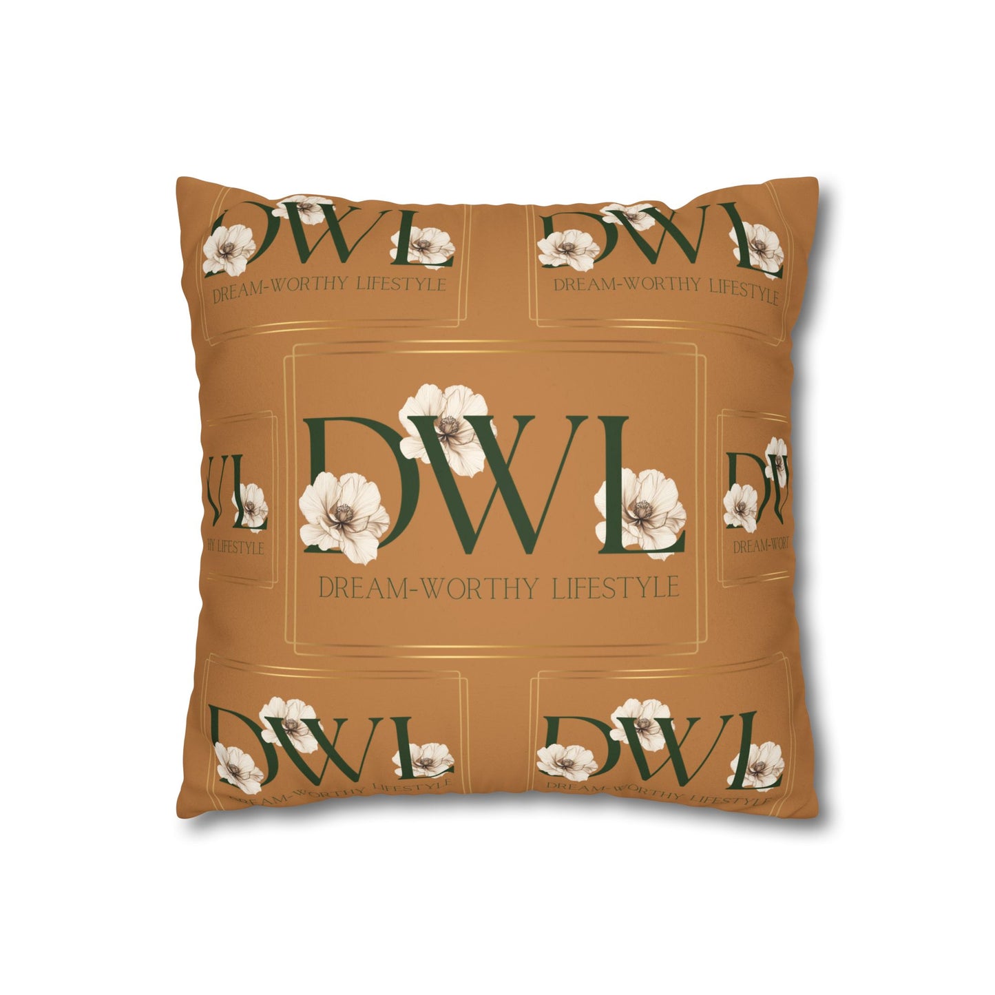 "DWL" Camel Suede Square Pillowcase