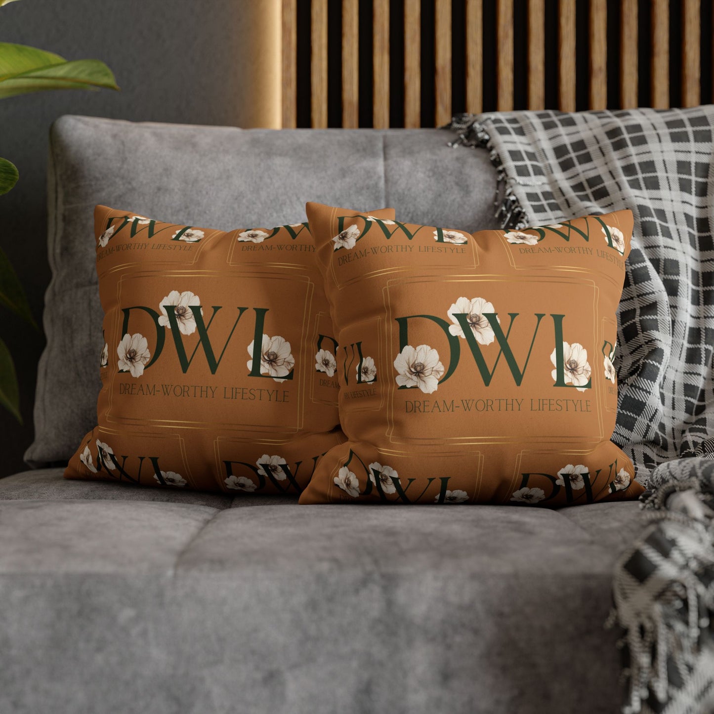"DWL" Camel Suede Square Pillowcase