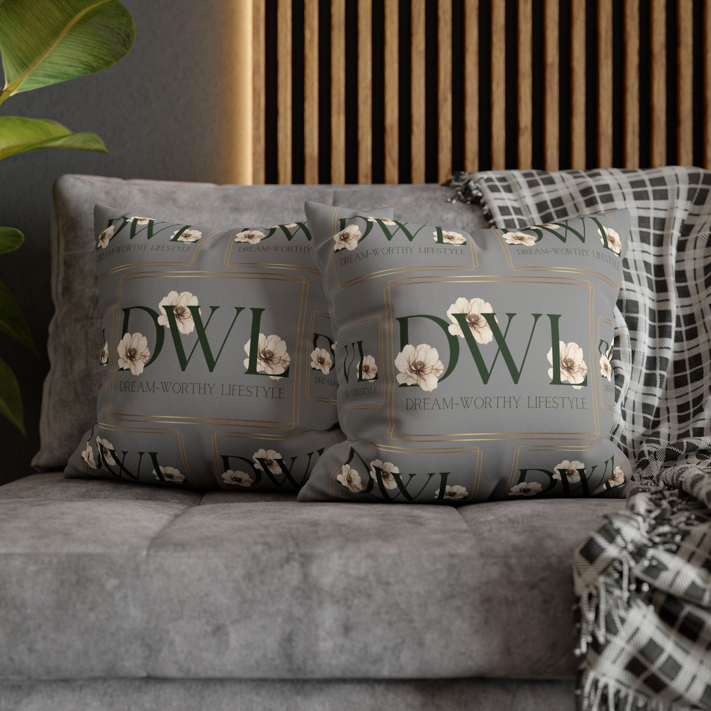 "DWL" Gray Suede Square Pillowcase