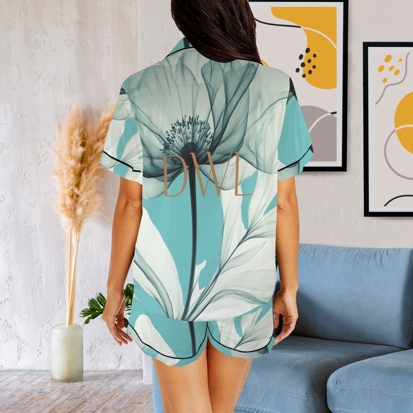 Green Floral Satin Lounge Set