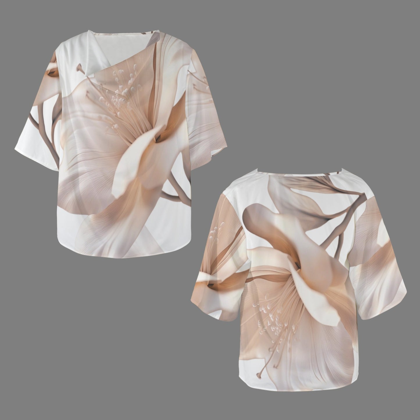 Floral Drape Neck White Blouse