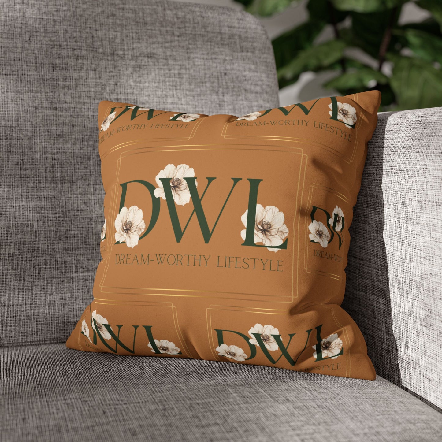 "DWL" Camel Suede Square Pillowcase