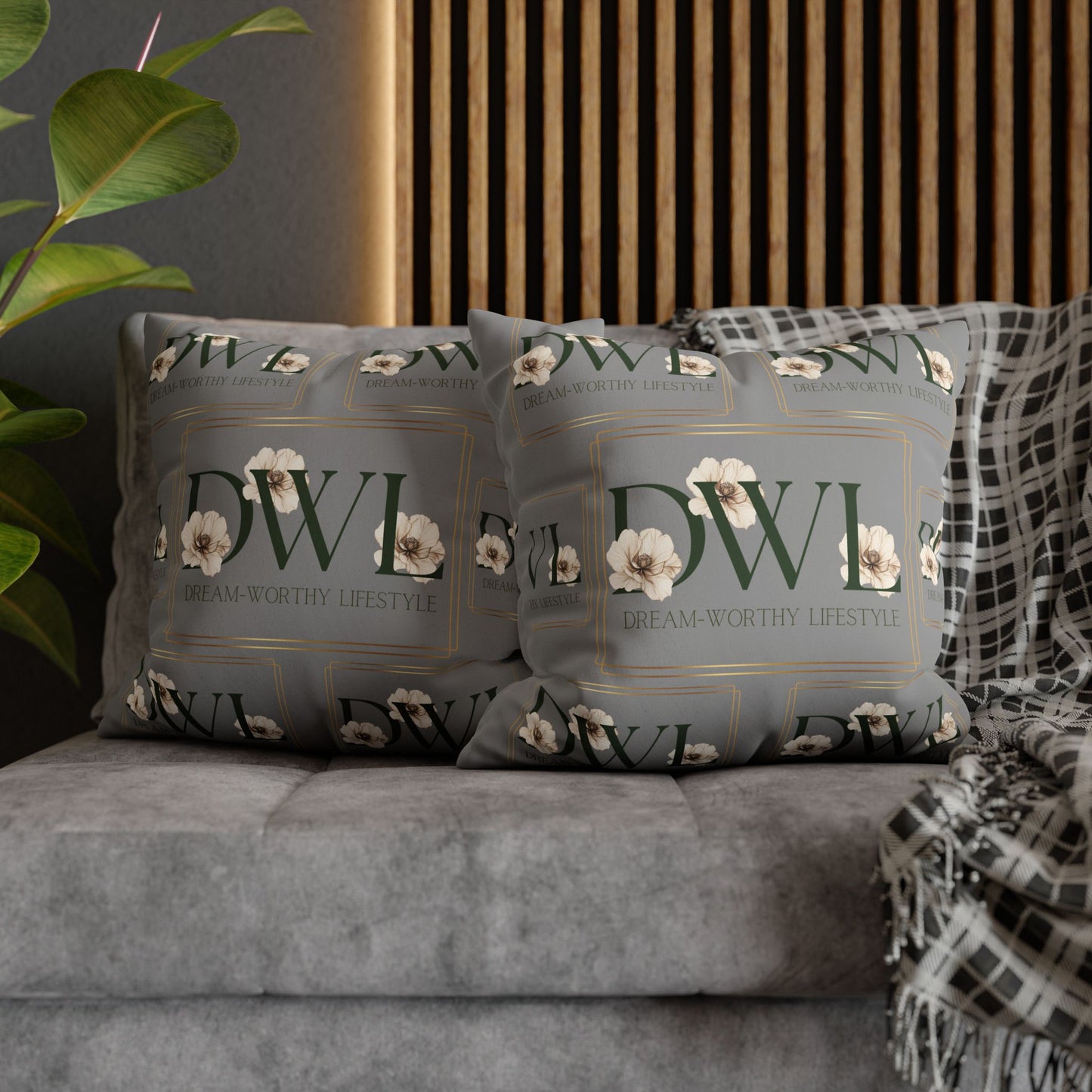 "DWL" Gray Suede Square Pillowcase