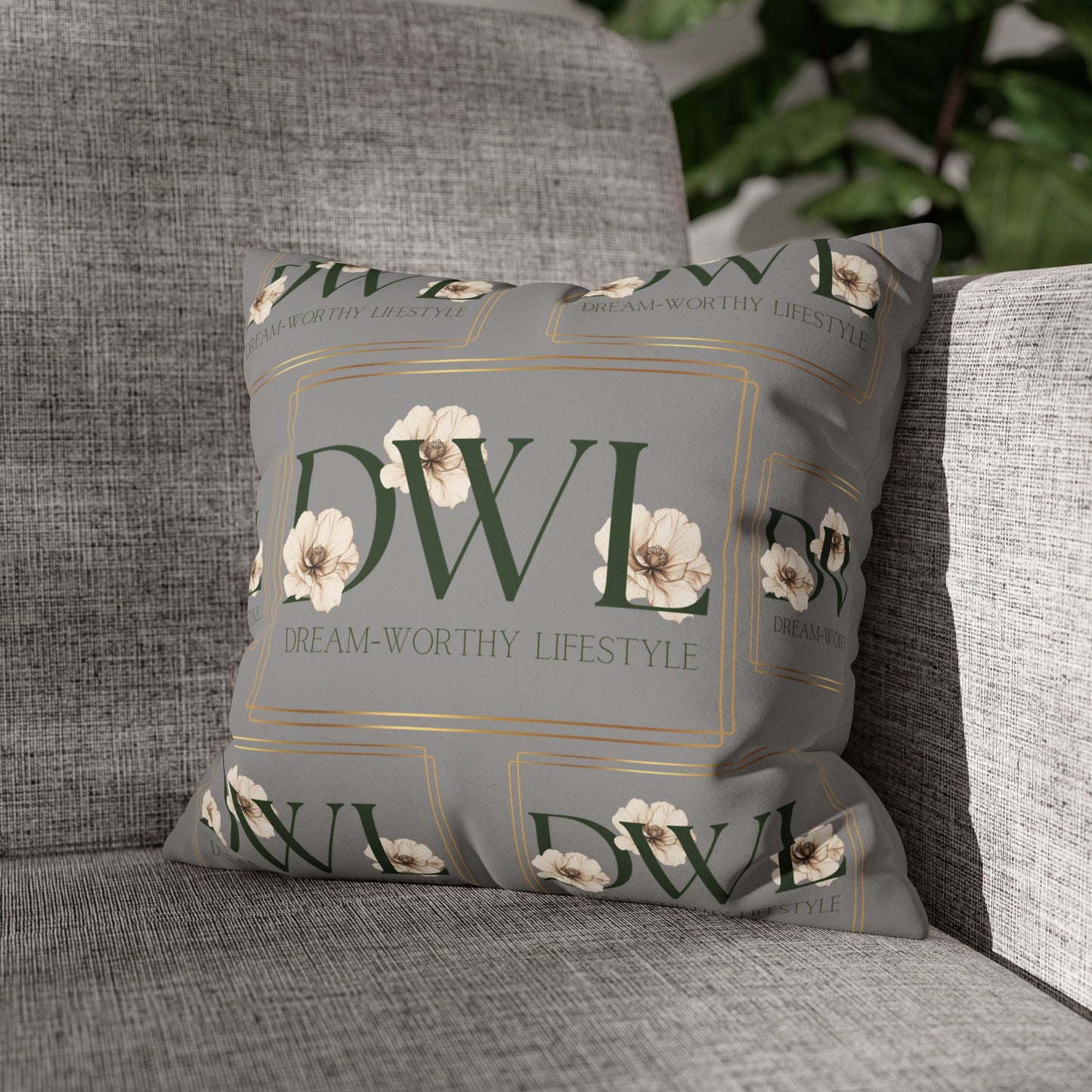 "DWL" Gray Suede Square Pillowcase