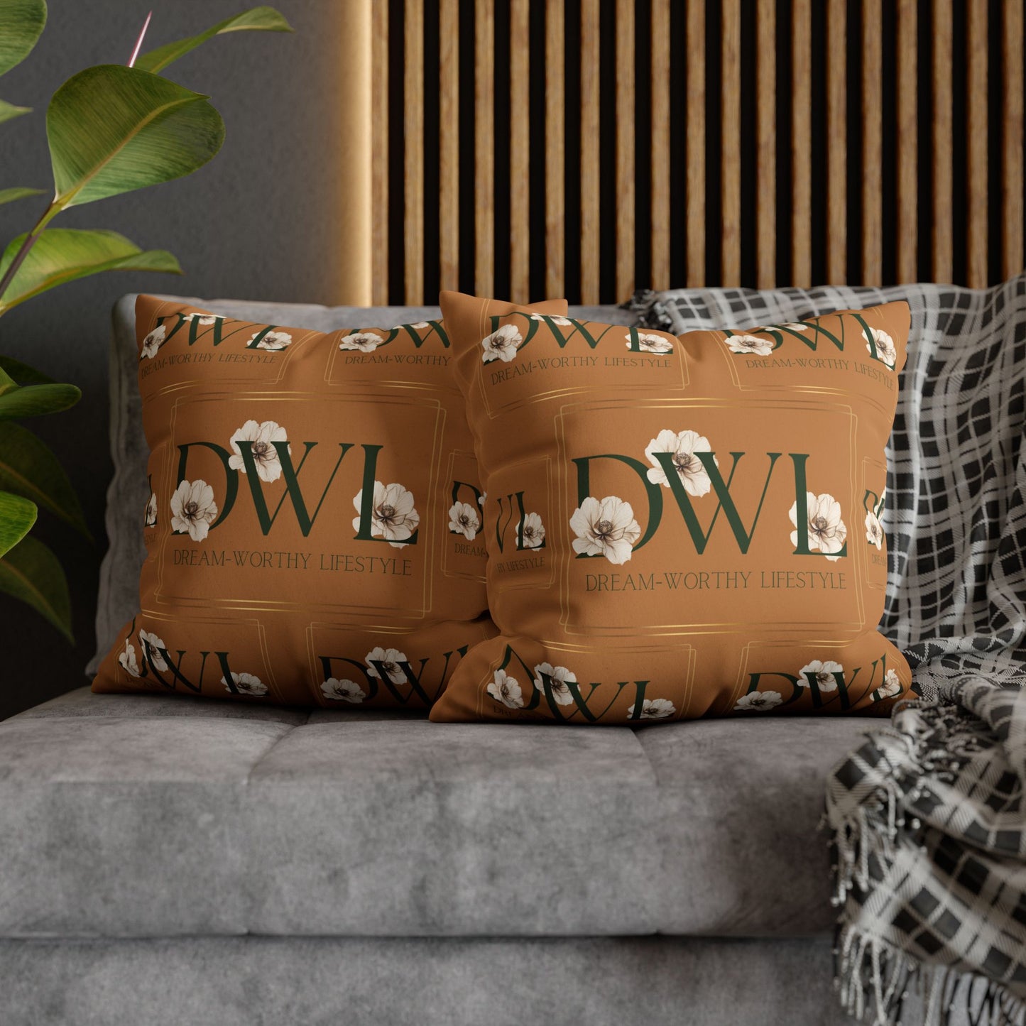 "DWL" Camel Suede Square Pillowcase