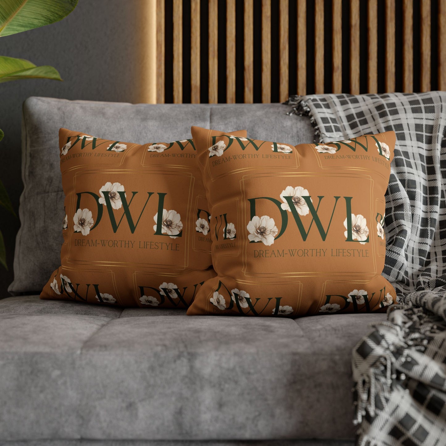 "DWL" Camel Suede Square Pillowcase
