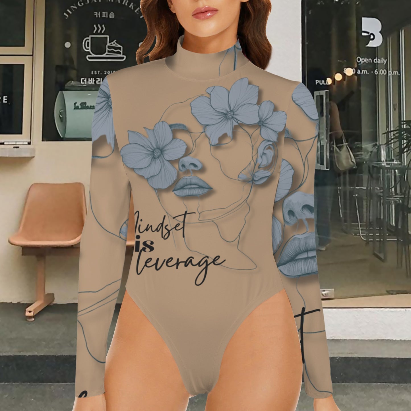 Mindset Is Leverage Tan Bodysuit
