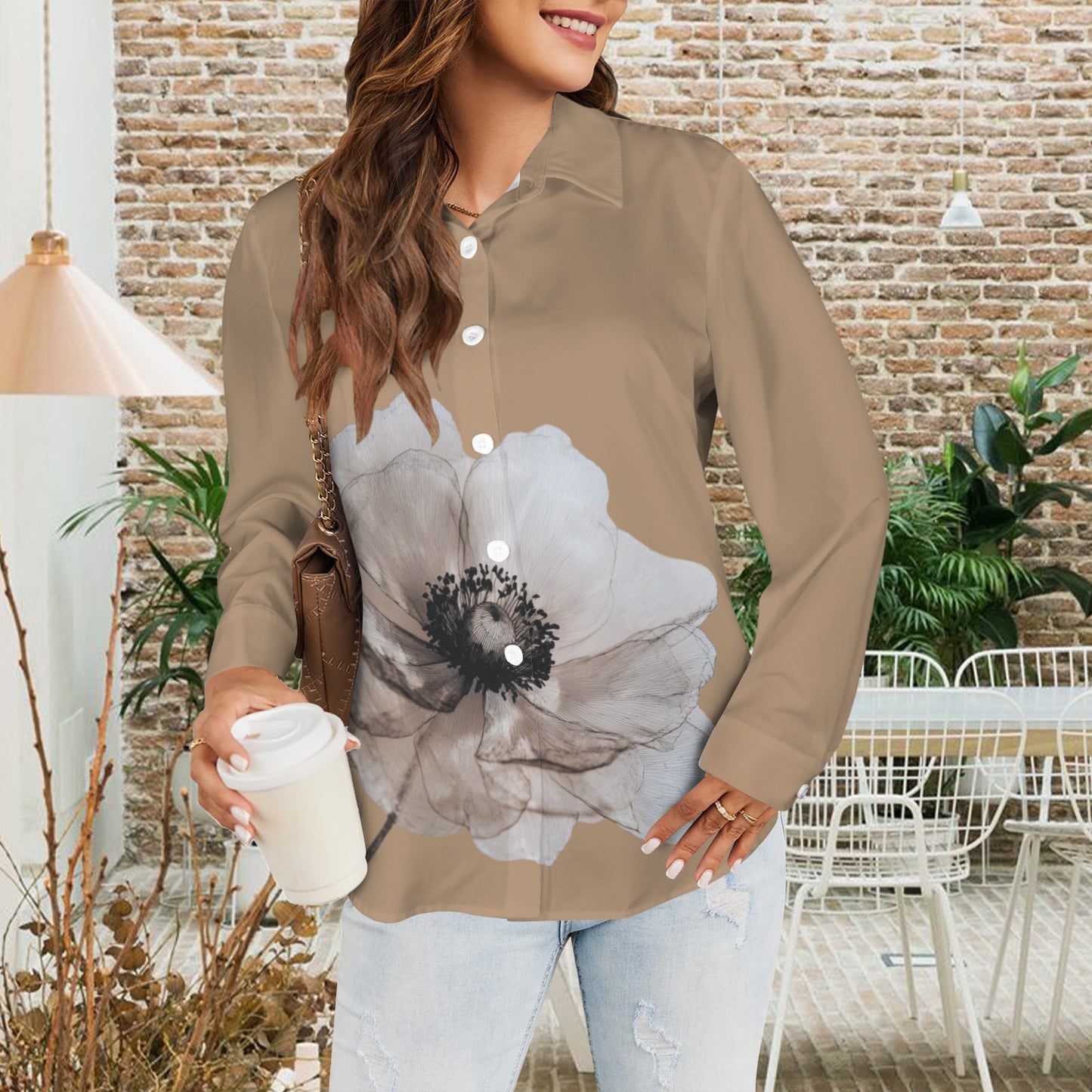 Classic Flower Blouse Tan