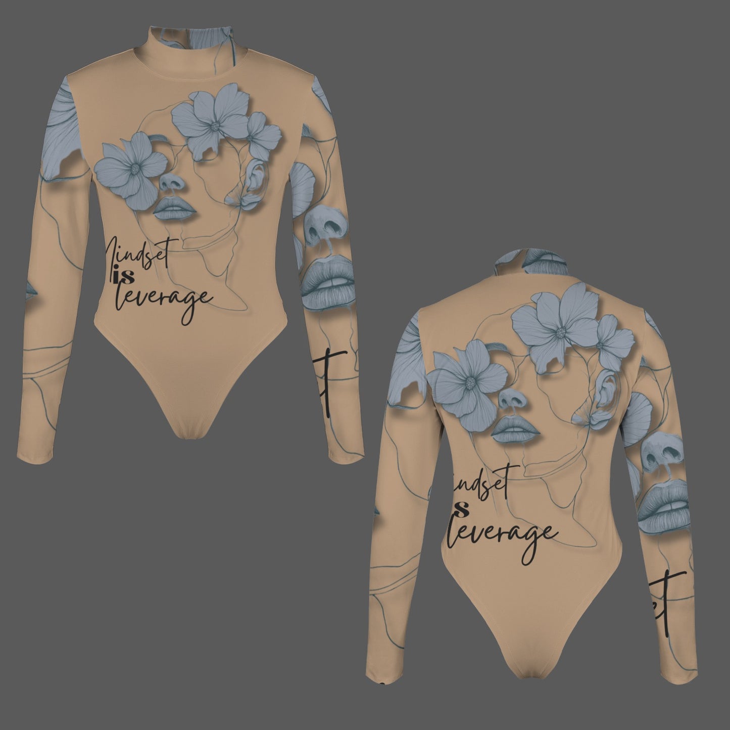 Mindset Is Leverage Tan Bodysuit
