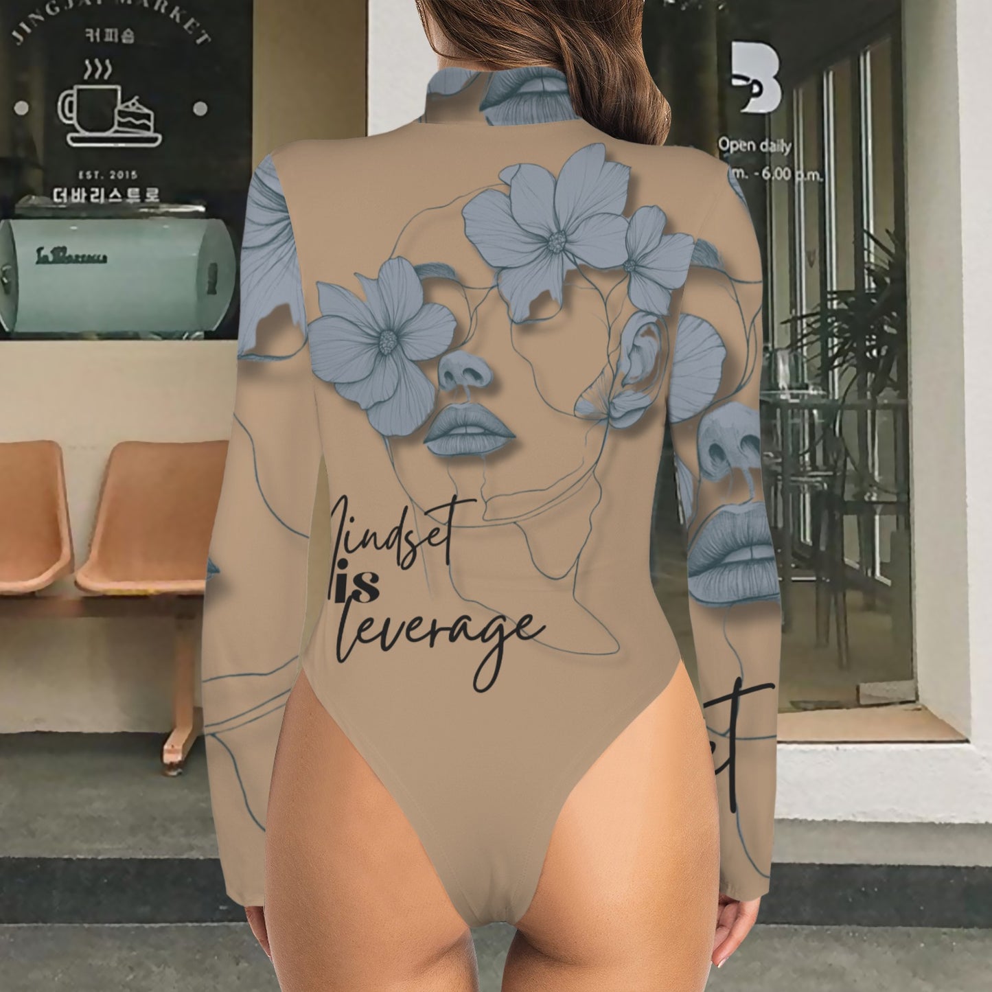 Mindset Is Leverage Tan Bodysuit