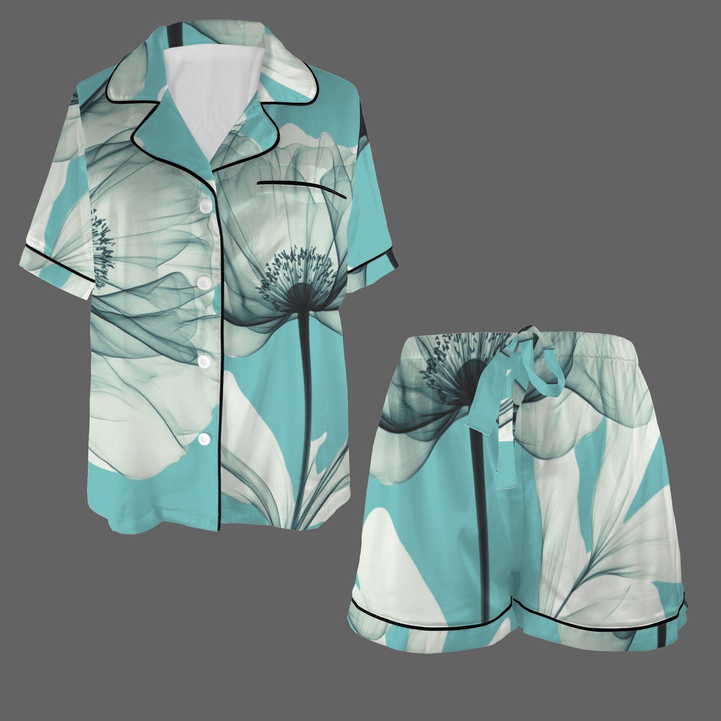 Green Floral Satin Lounge Set