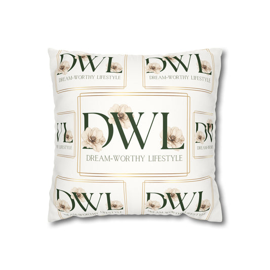 "DWL" White Suede Square Pillowcase
