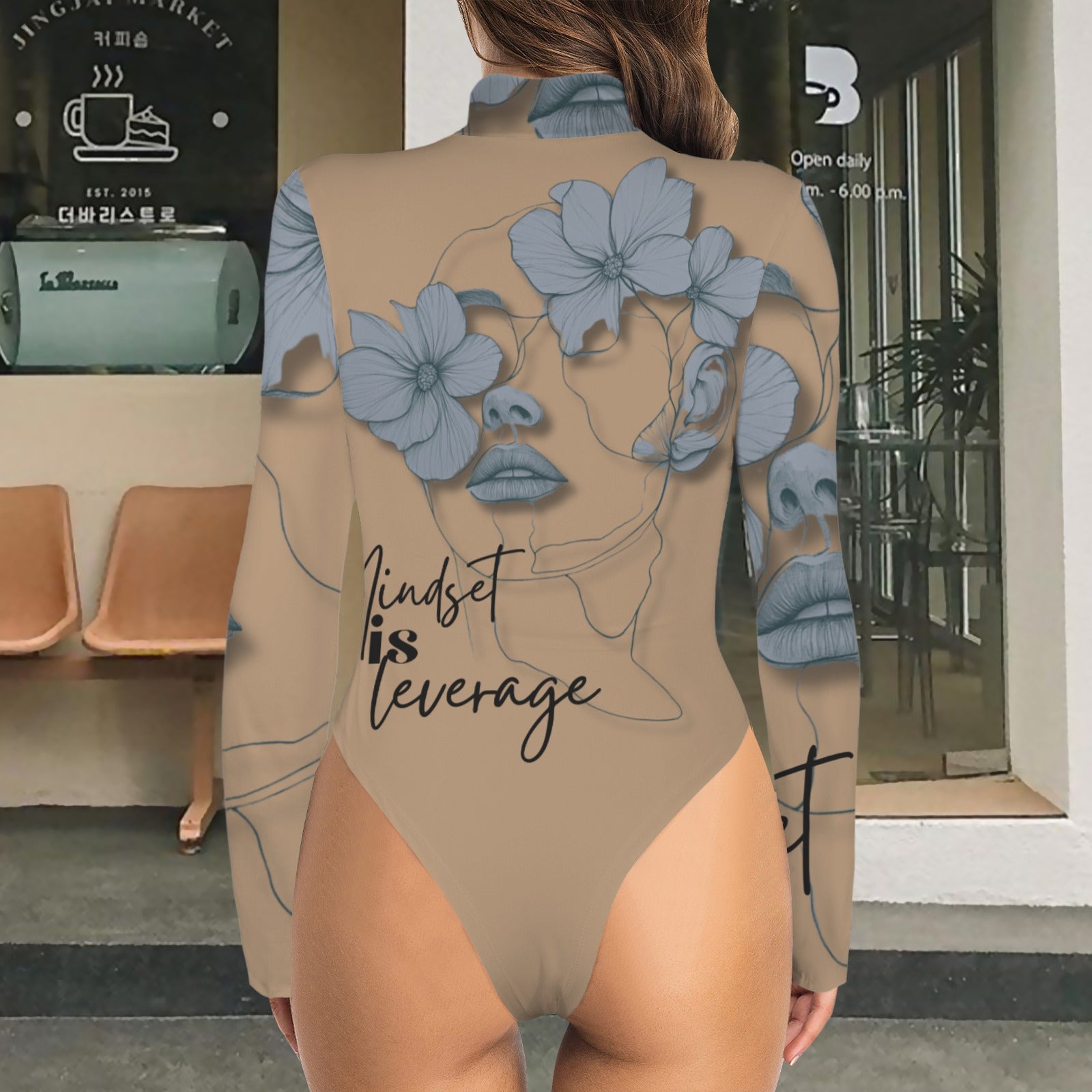 Mindset Is Leverage Tan Bodysuit